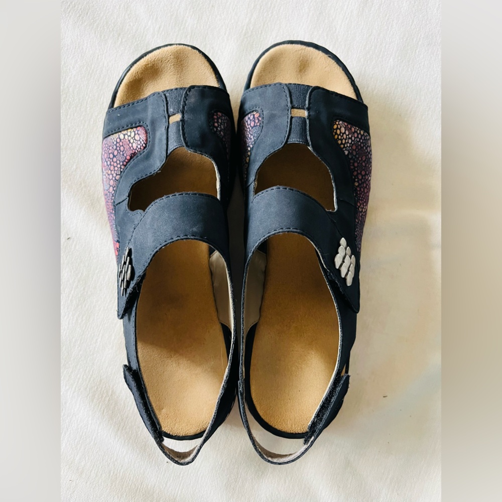 RIEKER Regina Sandals Women's 42/10
 Slingback Black Faux Leather Open Toe